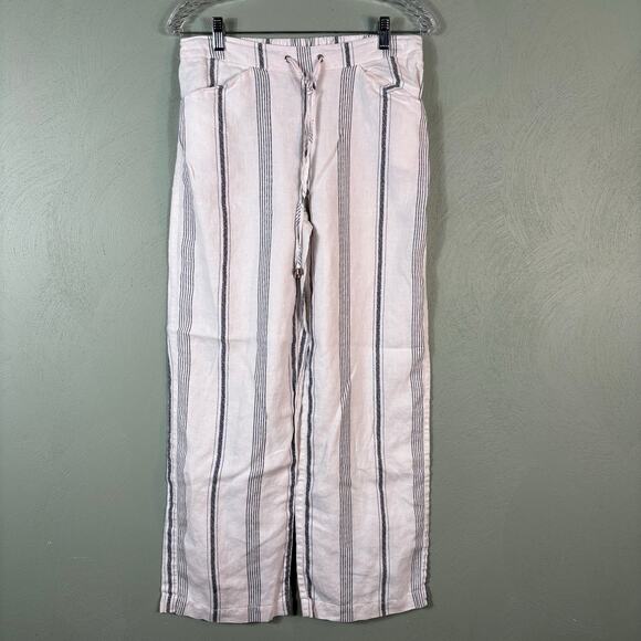 Chico's Women Size O/Small White Striped Linen Tie Waist Comfy Breathable Pants - Picture 11 of 12